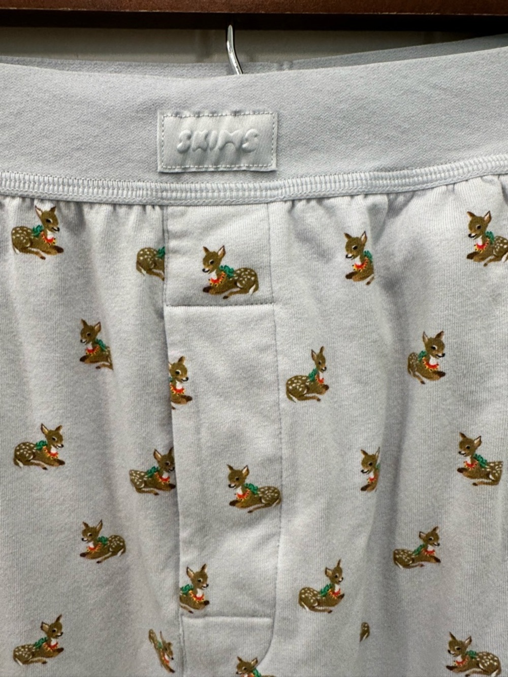 SKIMS Holiday Deer Fawn Long Sleeve & Pants Pajama Set Light Blue S - Picture 4 of 8